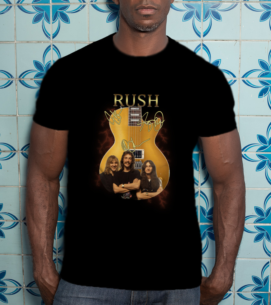 Rush Signature Guitar With Band Members And Autographs T-Shirt