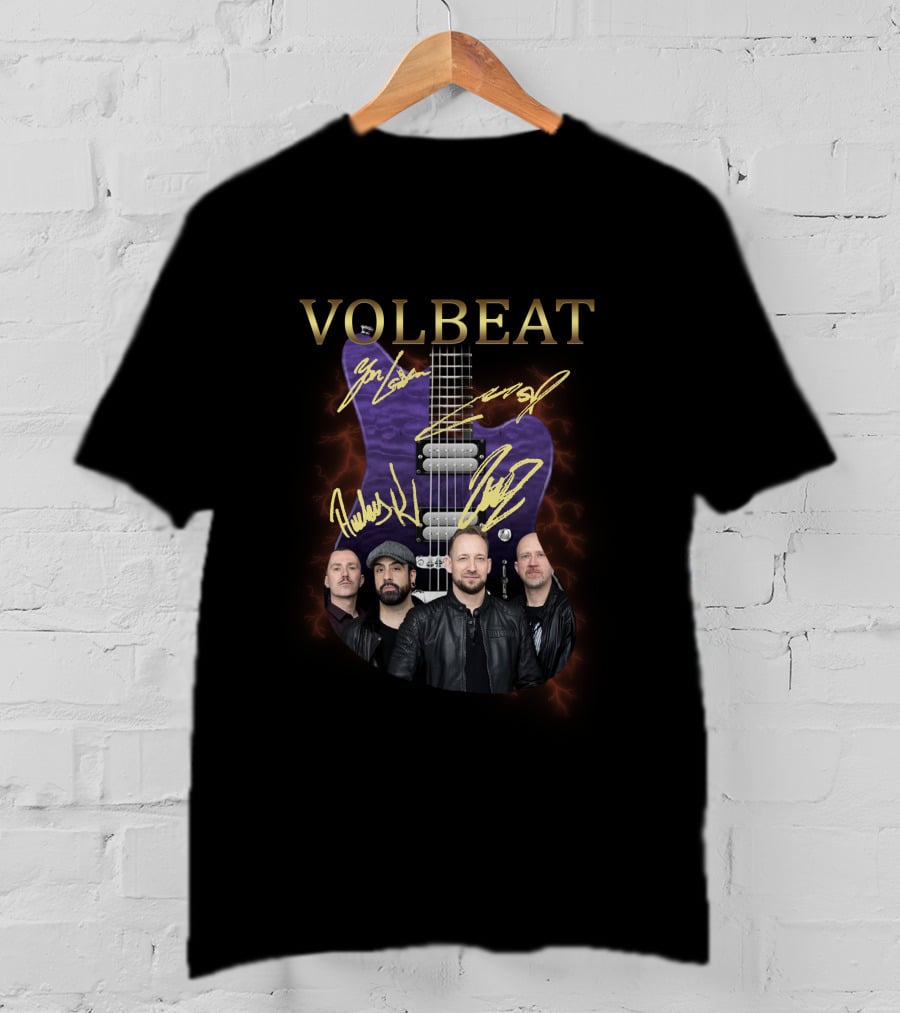 VOLBEAT Purple Guitar With Signatures And Band Members T-Shirt