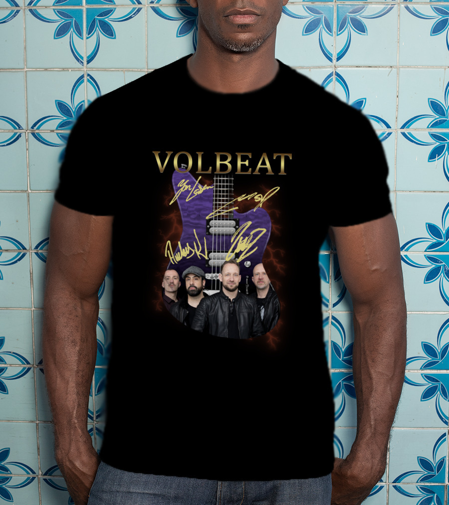 VOLBEAT Purple Guitar With Signatures And Band Members T-Shirt