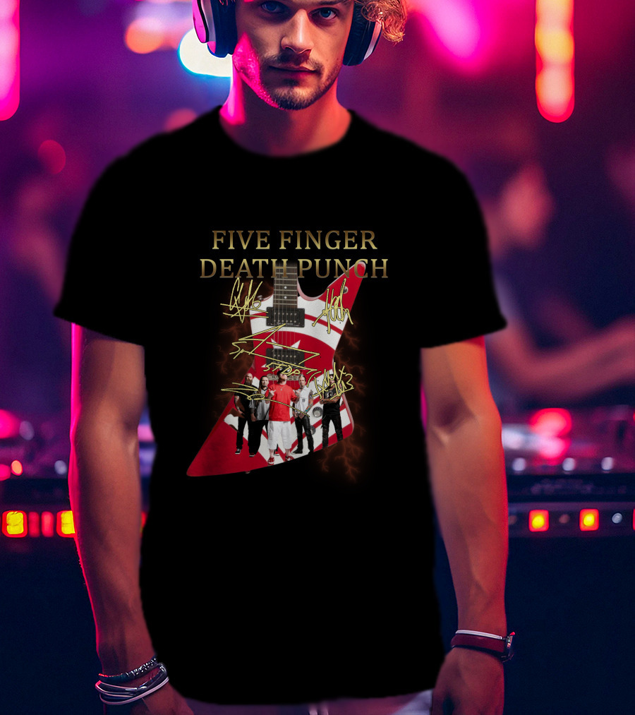 Five Finger Death Punch Signature Guitar Band Autograph T-Shirt