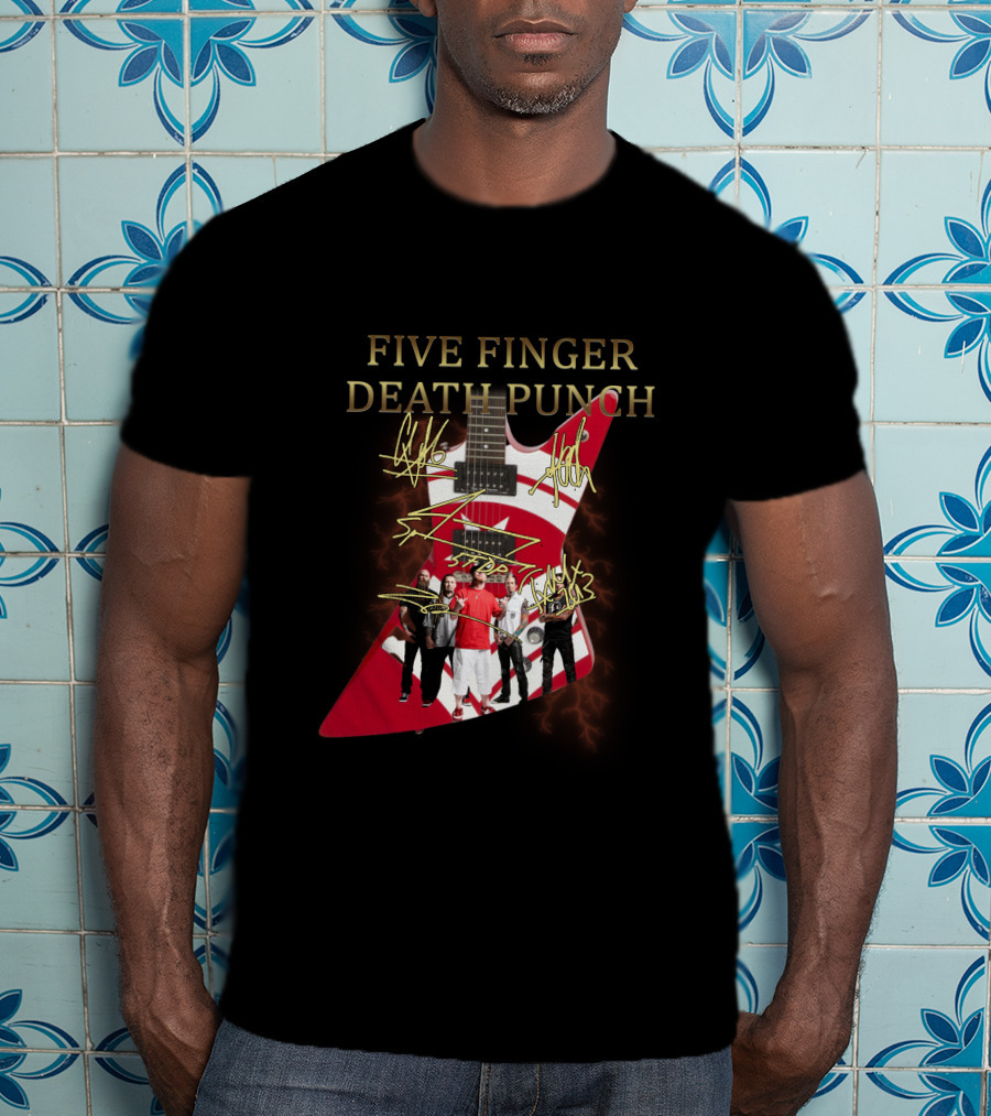 Five Finger Death Punch Signature Guitar Band Autograph T-Shirt