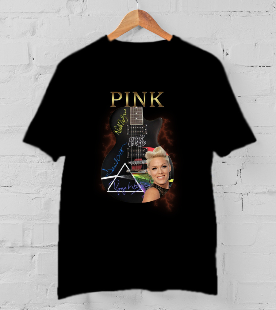PINK Dark Side Guitar With Autographs T-Shirt