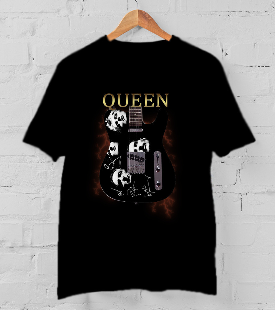 QUEEN Band Members Face Art On Electric Guitar T-Shirt