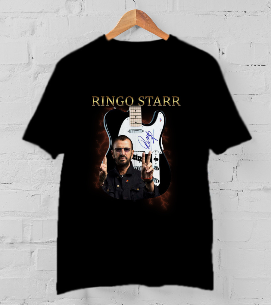 Ringo Starr Signature Guitar With Peace Sign Image T-Shirt