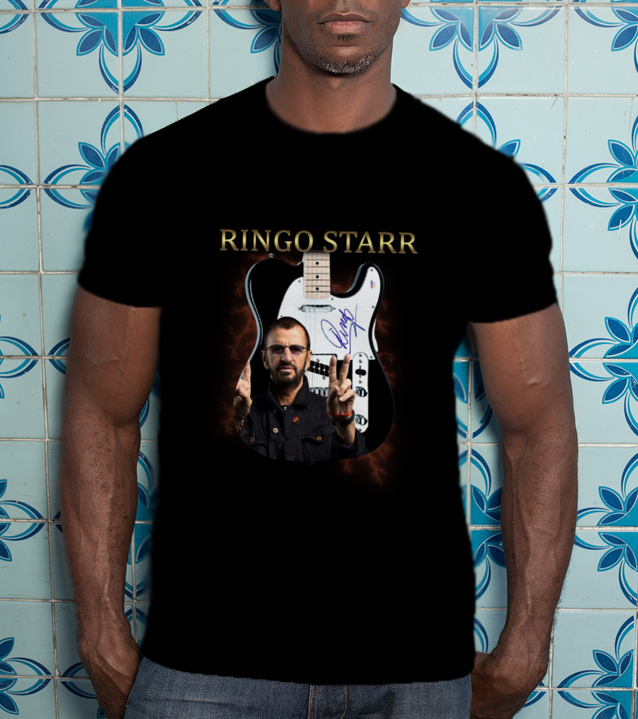 Ringo Starr Signature Guitar With Peace Sign Image T-Shirt