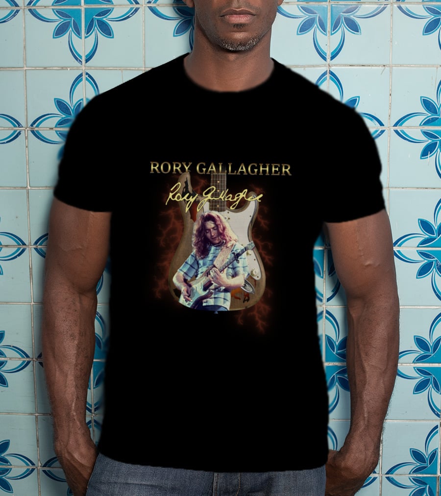 Rory Gallagher Signature Guitar With Lightning And Performer Image T-Shirt