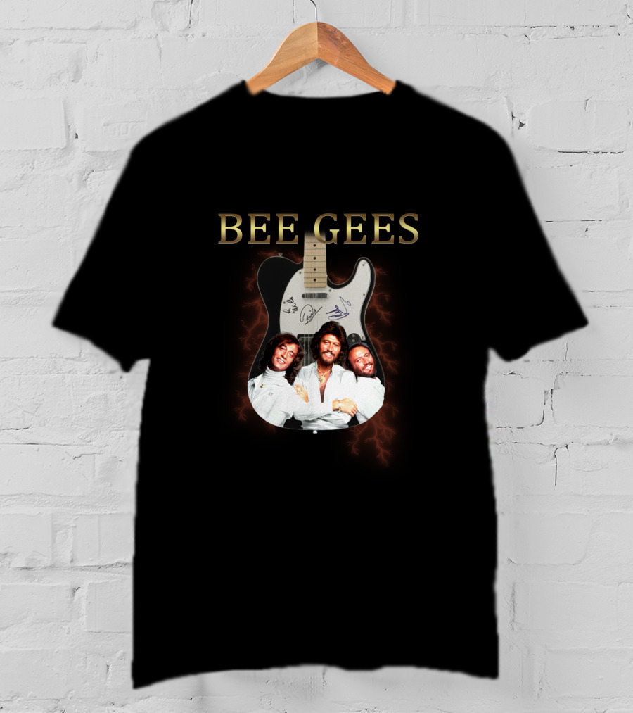 Bee Gees Guitar With Band Members Image T-Shirt
