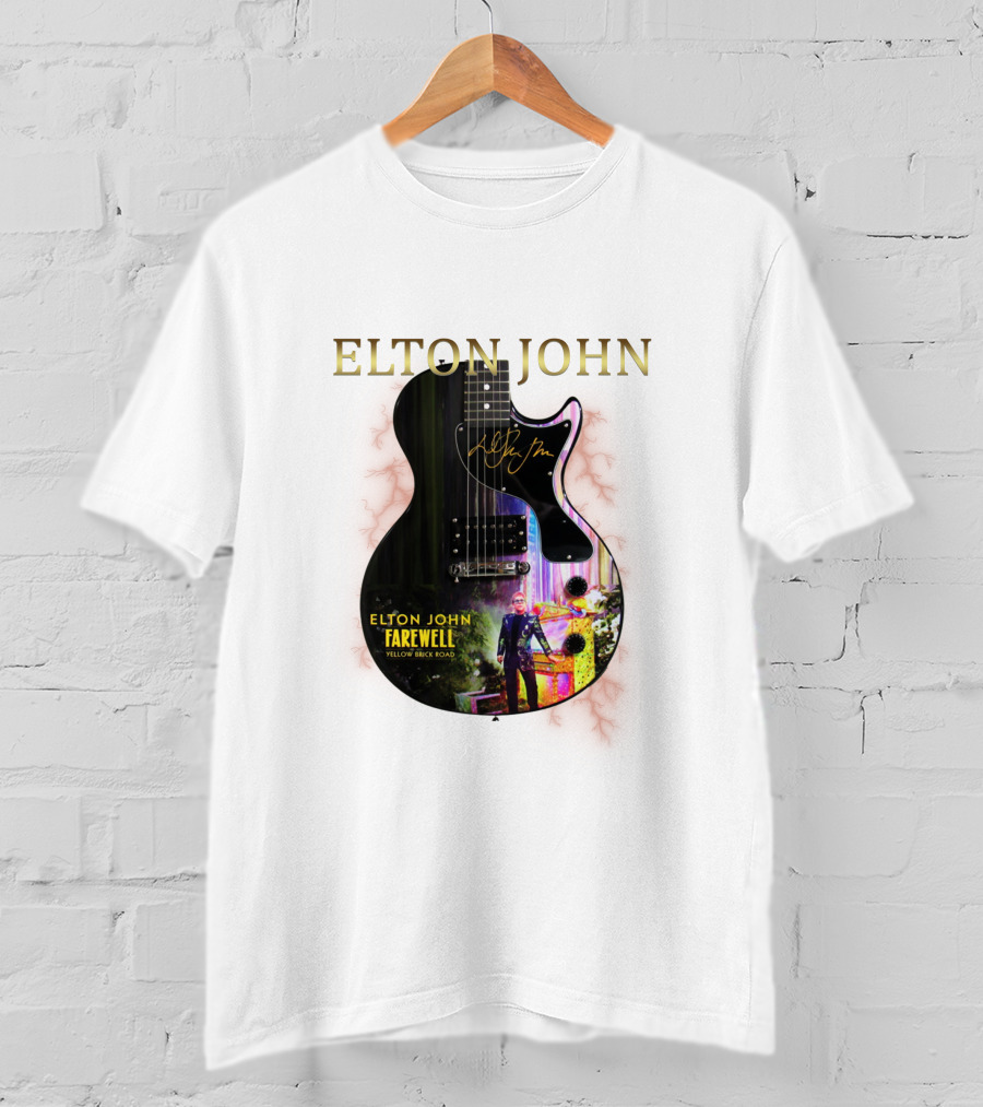 ELTON JOHN Signature Guitar Farewell Yellow Brick Road T-Shirt