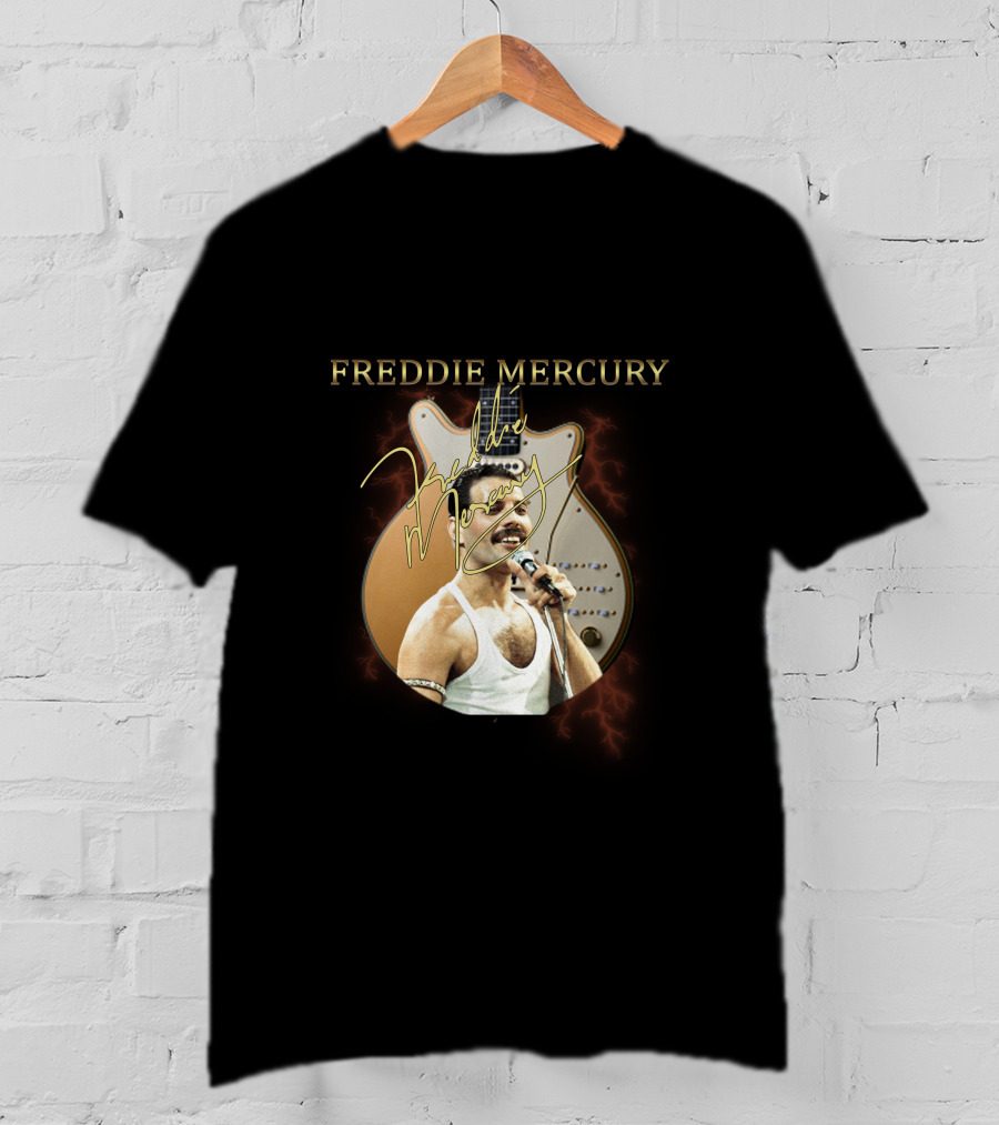 FREDDIE MERCURY Signature With Guitar And Microphone T-Shirt