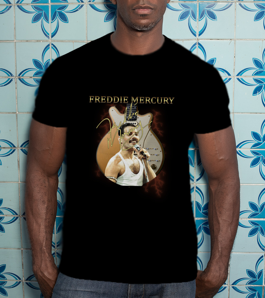 FREDDIE MERCURY Signature With Guitar And Microphone T-Shirt