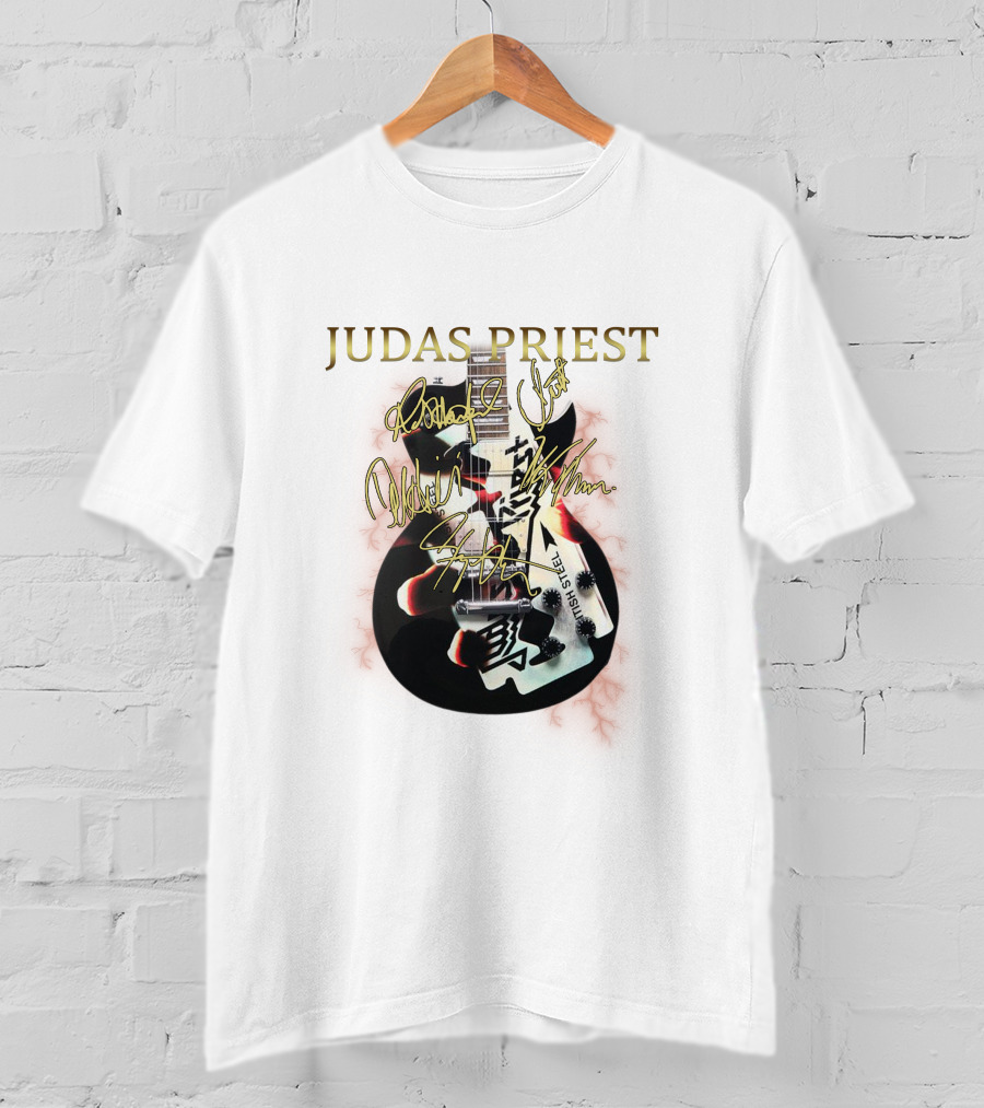 Judas Priest High Steel Guitar Signed By Band Members T-Shirt