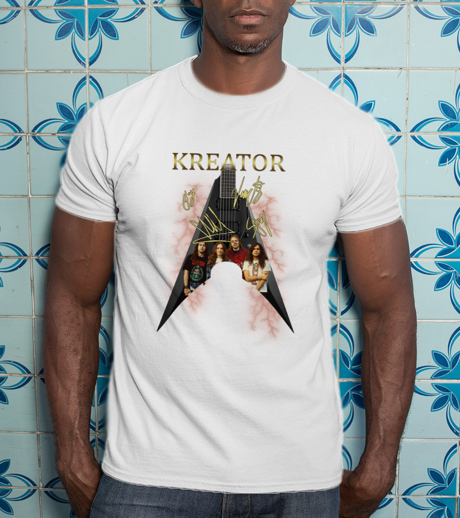 Kreator Band Guitar Graphic With Band Members T-Shirt