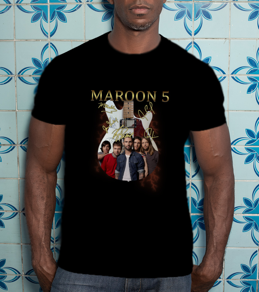 MAROON 5 Band Members With Signature Guitar T-Shirt