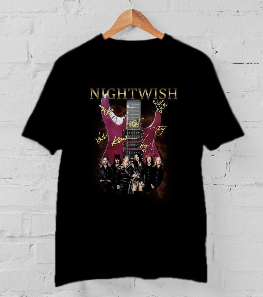 Nightwish Band Guitar With Members' Signatures T-Shirt