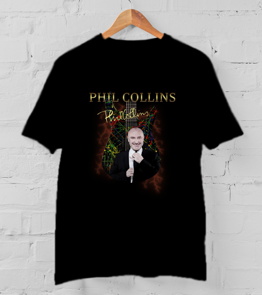 PHIL COLLINS Signature With Colorful Guitar Background T-Shirt