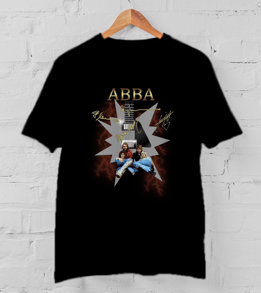ABBA Signatures Guitar Burst With Group Photo T-Shirt