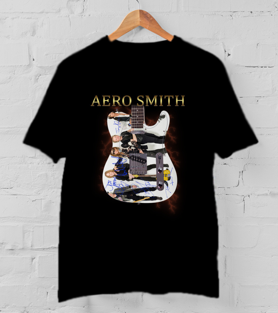 Aero Smith Band Members Signature Electric Guitar T-Shirt