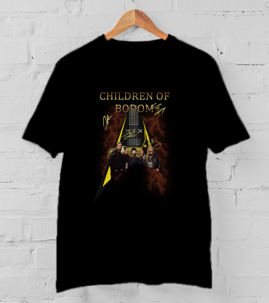 Children Of Bodom Signature Guitar With Band Photo And Autographs T-Shirt