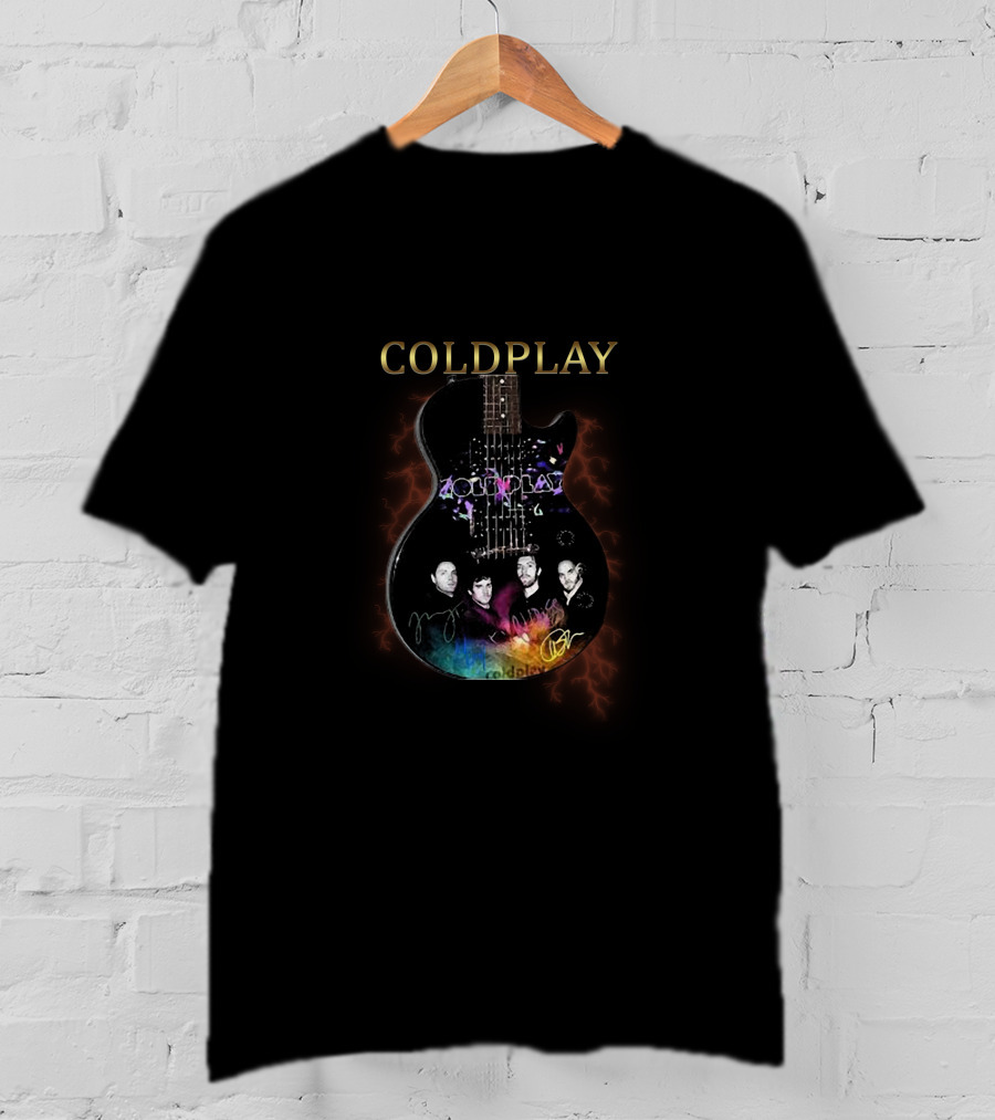 COLDPLAY Guitar With Band Members Signatures And Images T-Shirt