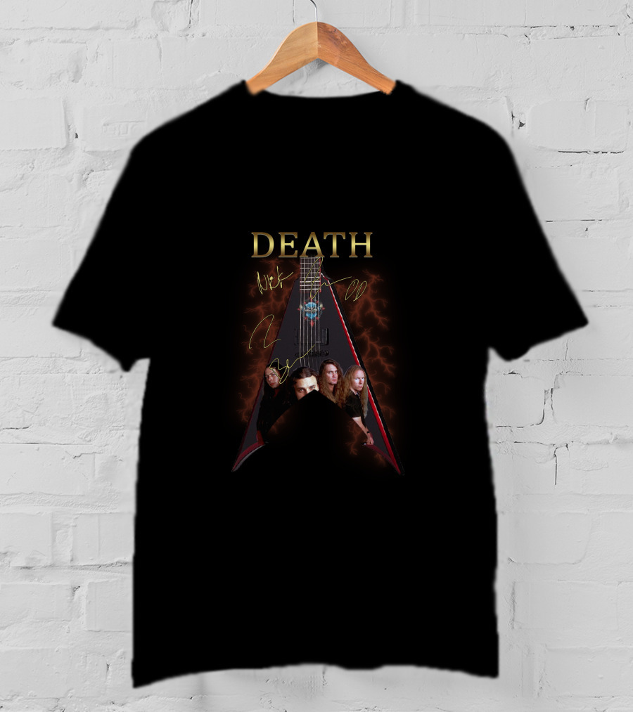 Death Signature Guitar Band Members Electric Lightning T-Shirt