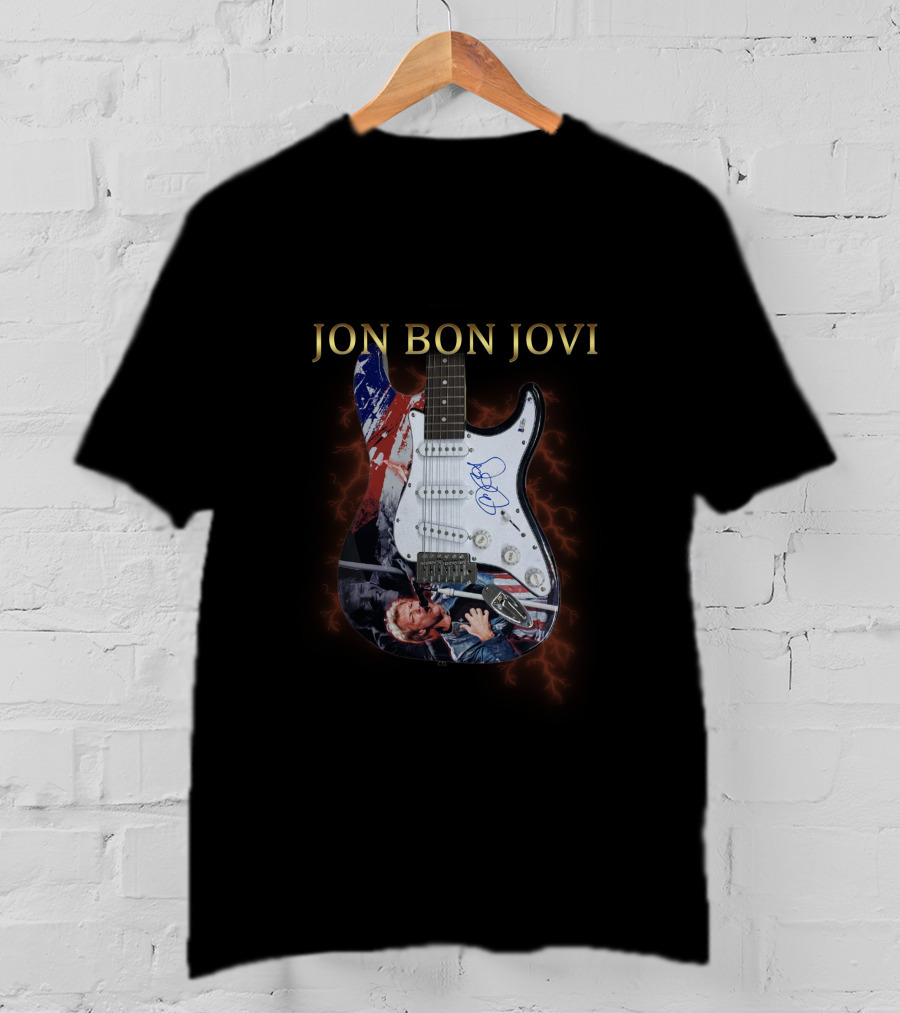JON BON JOVI Signature Electric Guitar With American Flag And Live Performance T-Shirt