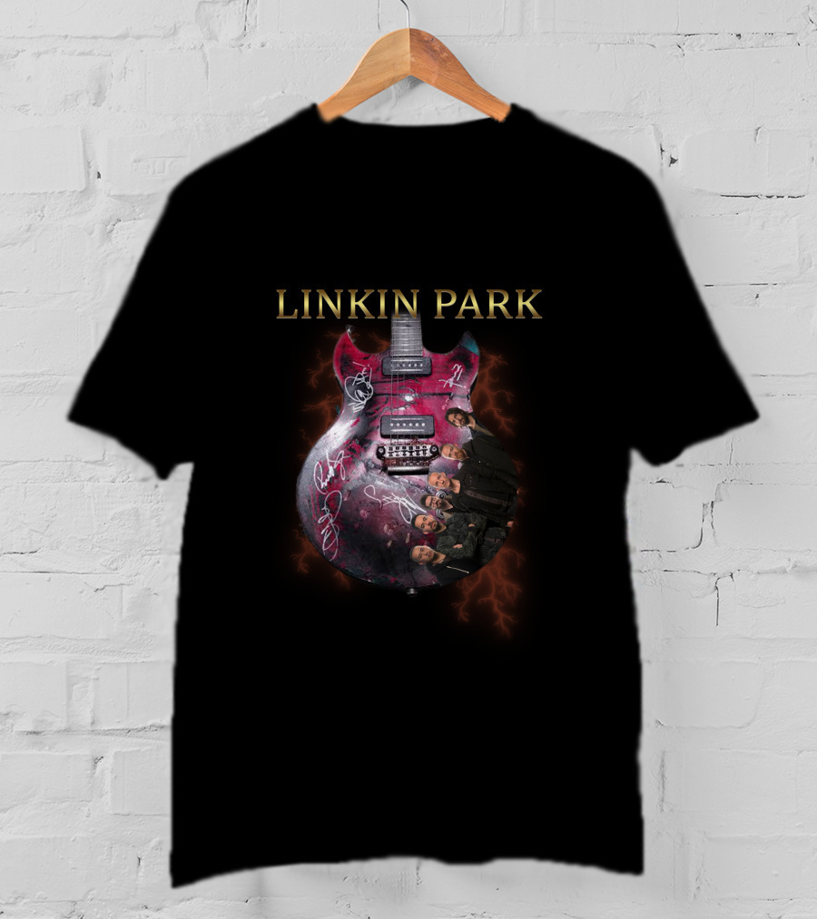 Linkin Park Signed Guitar With Band Members T-Shirt