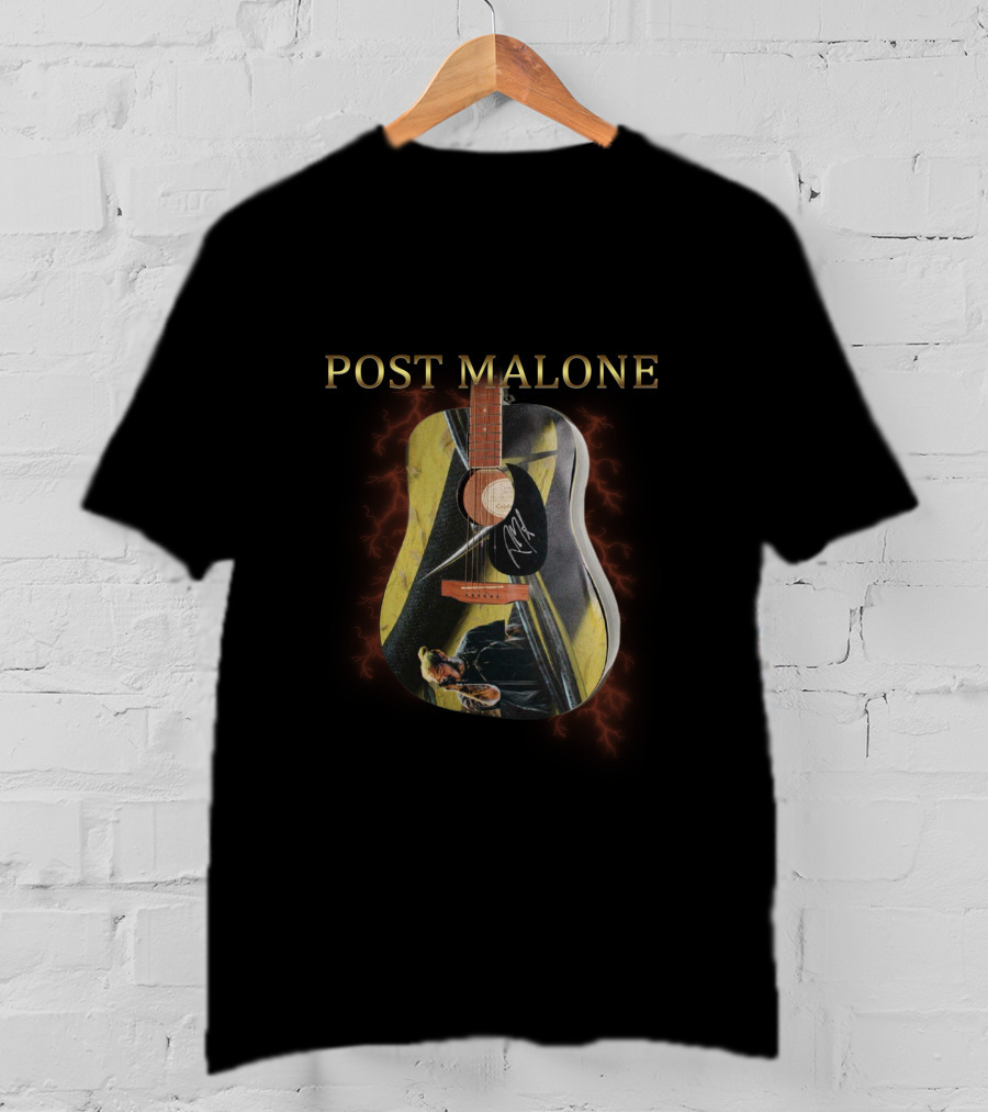 Post Malone Signature Guitar With Yellow And Black Lightning Visuals T-Shirt