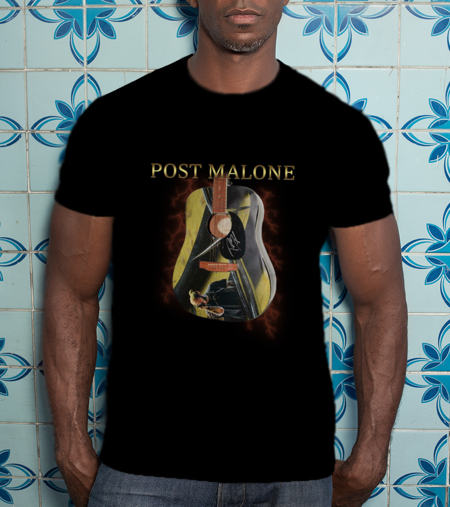 Post Malone Signature Guitar With Yellow And Black Lightning Visuals T-Shirt
