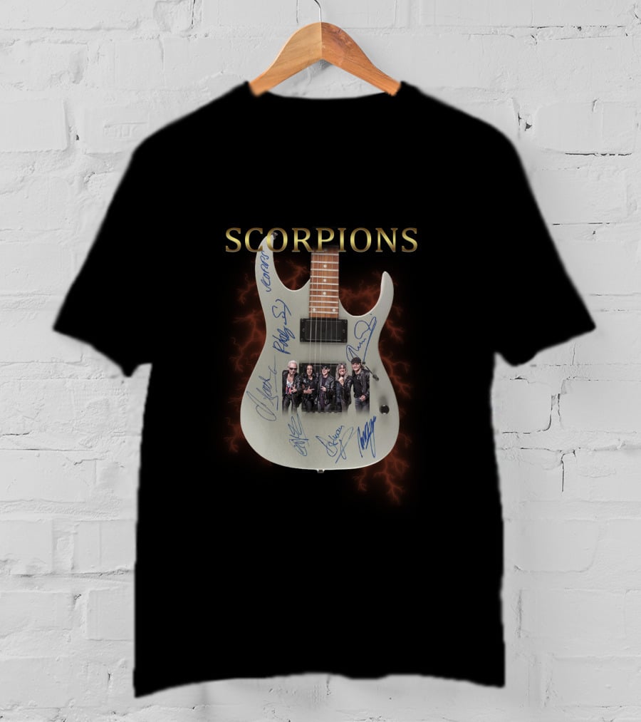 Scorpions Guitar With Band Photo And Signatures T-Shirt