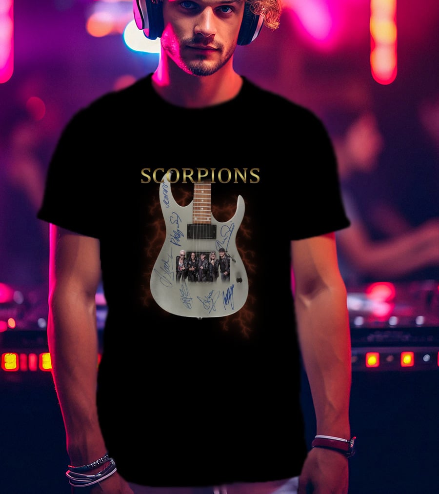 Scorpions Guitar With Band Photo And Signatures T-Shirt