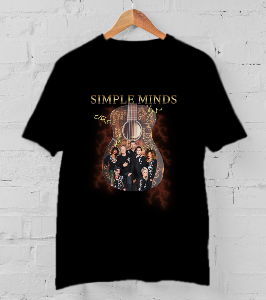 SIMPLE MINDS Acoustic Guitar Band Photo Signature Lightning T-Shirt