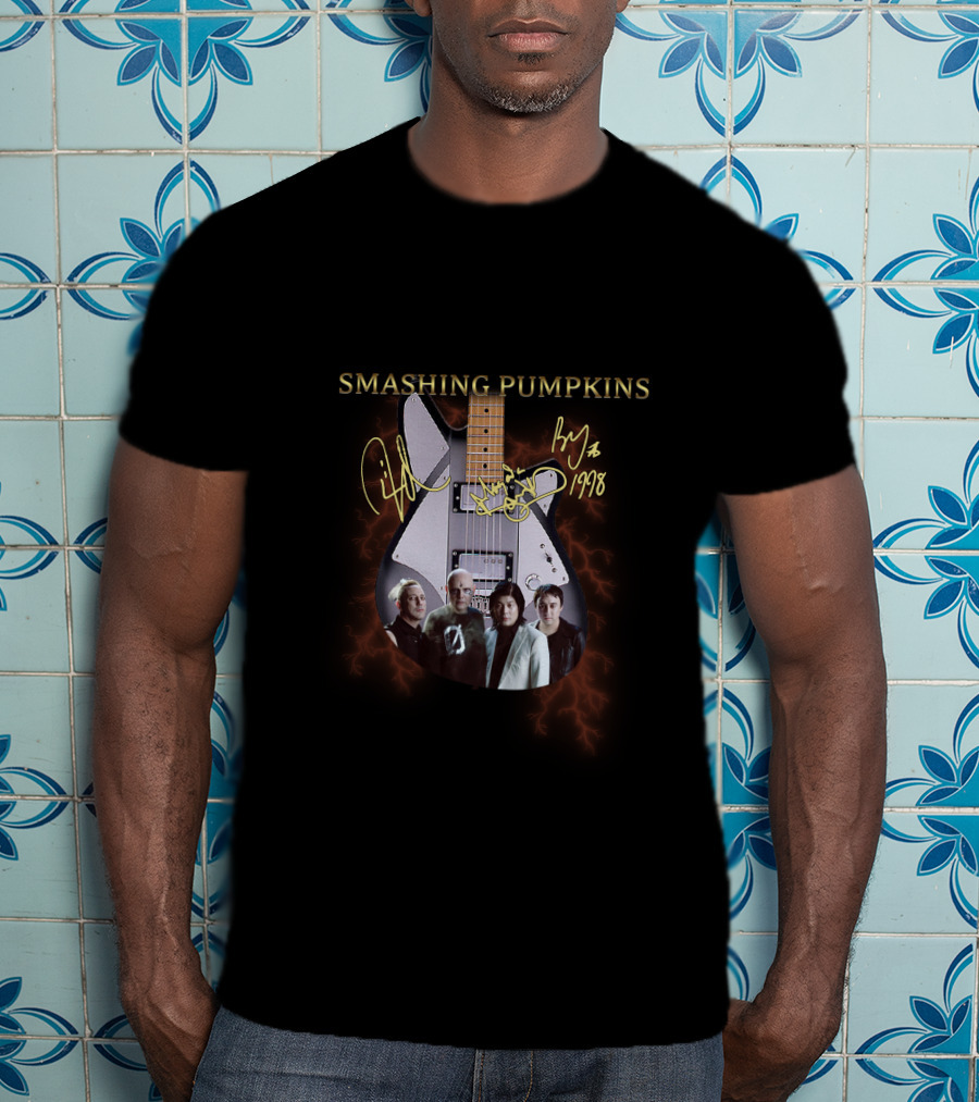 Smashing Pumpkins Signature Guitar With Band Photo 1998 T-Shirt