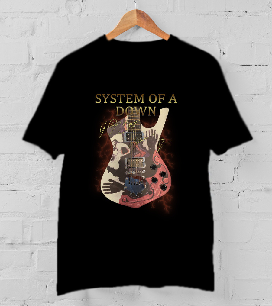 System Of A Down Signature Guitar With Hands And Lightning T-Shirt