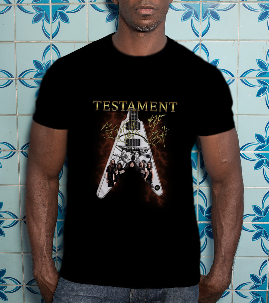 TESTAMENT Electric Guitar With Signatures And Band Members T-Shirt