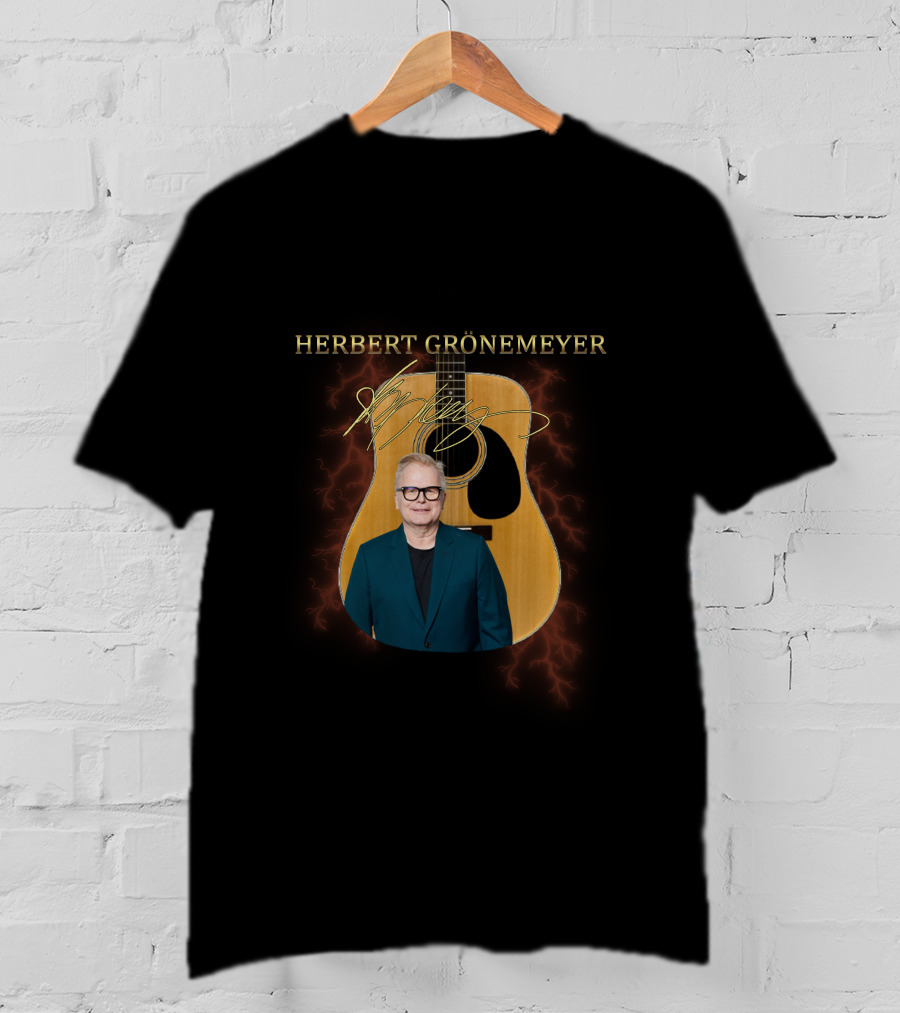 Herbert Grönemeyer Signature Guitar With Portrait And Lightning T-Shirt