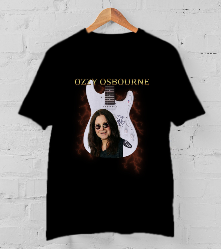 Ozzy Osbourne Signature Guitar With Lightning Background T-Shirt