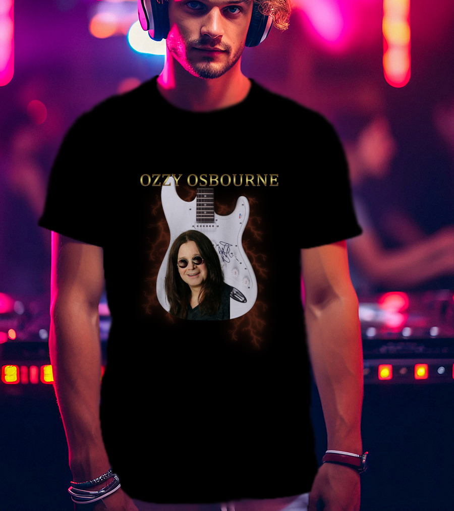 Ozzy Osbourne Signature Guitar With Lightning Background T-Shirt