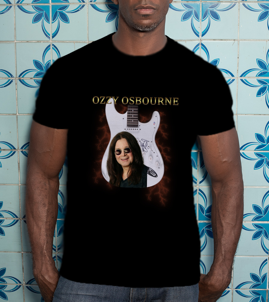 Ozzy Osbourne Signature Guitar With Lightning Background T-Shirt