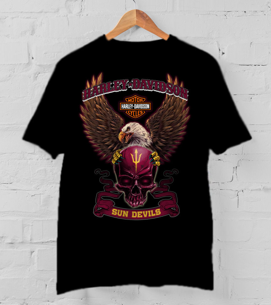 Harley Davidson Motor Cycles Sun Devils Eagle Skull T-Shirt