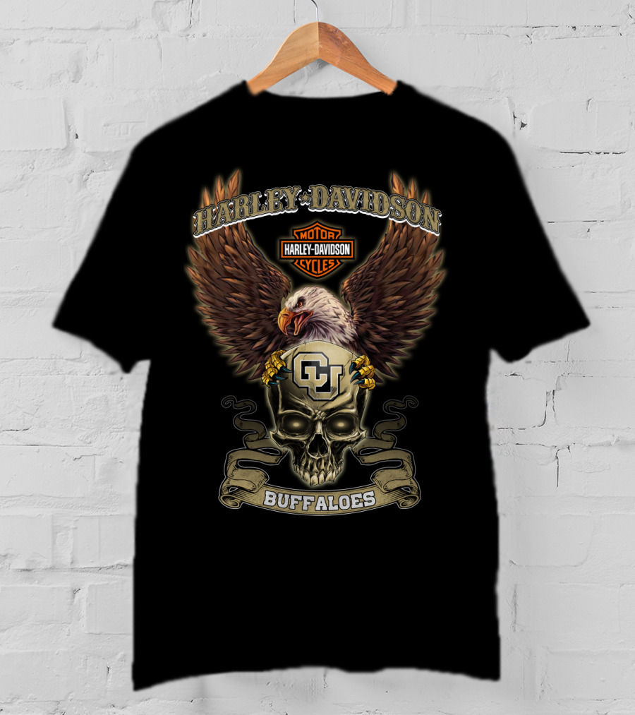 Harley Davidson Motor Cycles Cu Buffaloes Eagle Skull T-Shirt