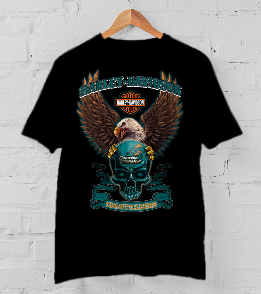 Harley Davidson Motor Cycles Coastal Carolina Chanticleers Eagle Skull T-Shirt