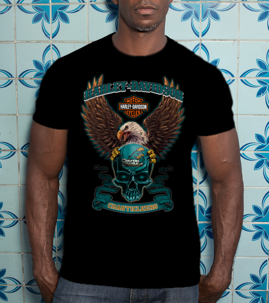 Harley Davidson Motor Cycles Coastal Carolina Chanticleers Eagle Skull T-Shirt