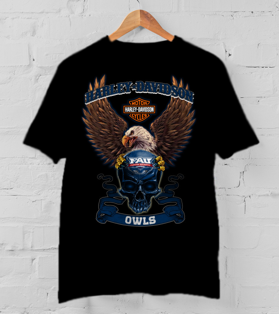 Harley Davidson Florida Atlantic Owls Fau Skull Eagle T-Shirt