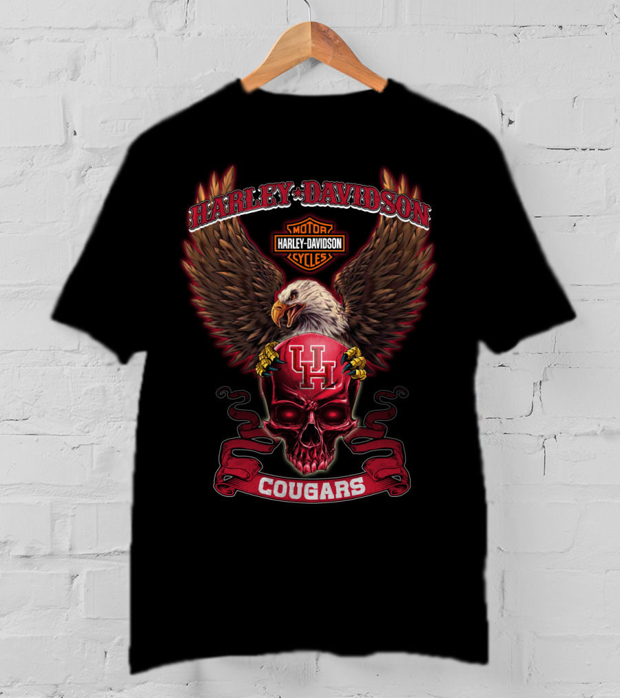 Harley Davidson Cougars Hd 0423 Houston Cougars Bald Eagle Skull T-Shirt