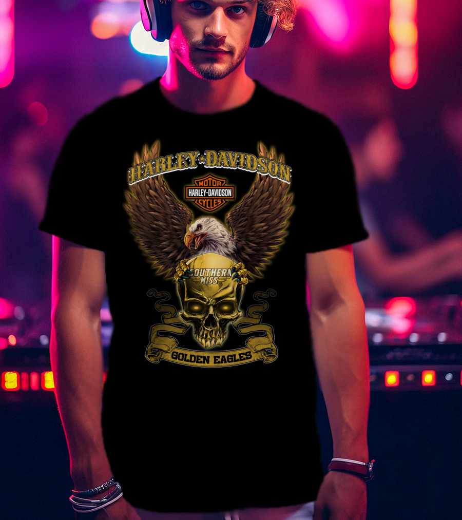 Harley Davidson Motorcycles Southern Miss Golden Eagles Skull And Eagle T-Shirt