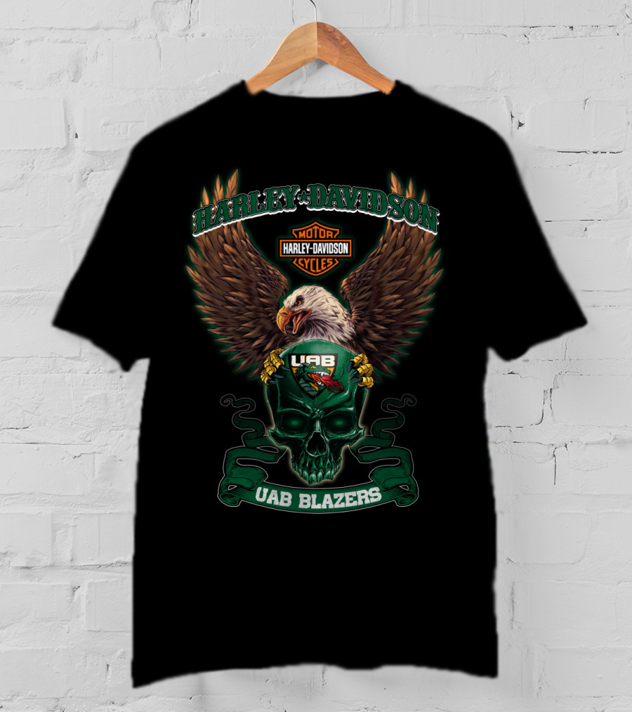 Harley Davidson Motor Cycles Uab Blazers Eagle Skull T-Shirt