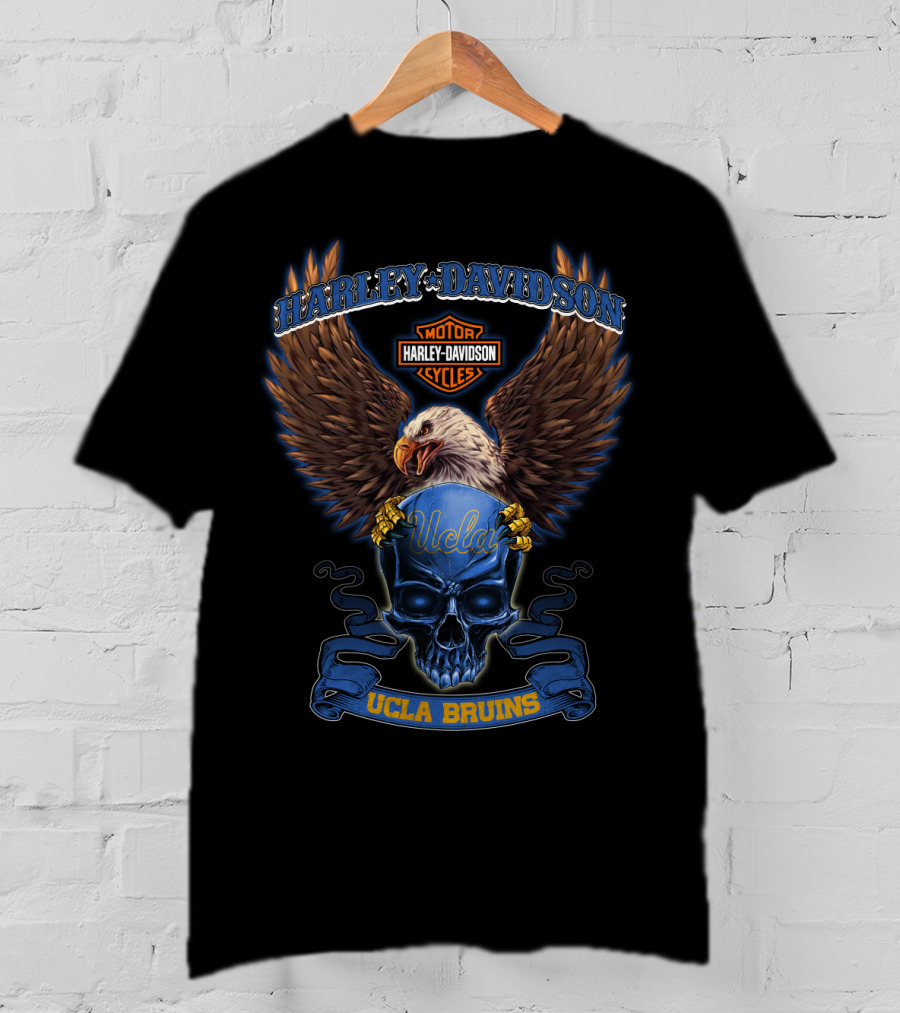 Harley Davidson Motor Cycles Eagle Skull Ucla Bruins T-Shirt
