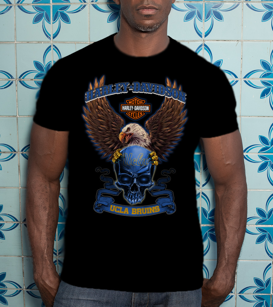Harley Davidson Motor Cycles Eagle Skull Ucla Bruins T-Shirt
