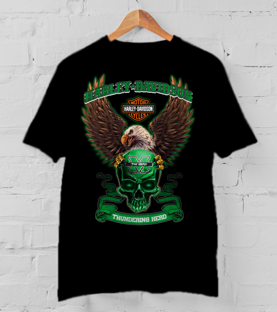 Harley Davidson Motorcycles Marshall Thundering Herd The Herd Eagle Skull T-Shirt