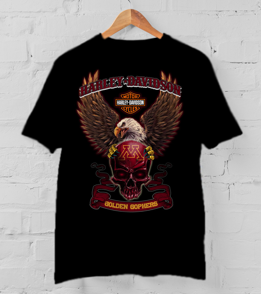 Harley Davidson Eagle Skull Minnesota Golden Gophers T-Shirt